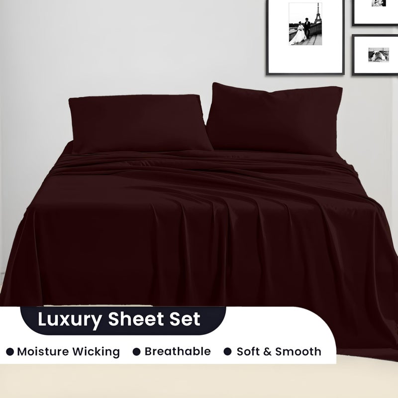 SGI bedding 600 Thread Count 4 Piece 100% Egyptian Cotton Queen Size Sheets Set, 15" Deep Pocket Sheet Set, Premium, Breathable, Soft and Hotel-Quality Luxury Sheets - Chocolate - Image 3